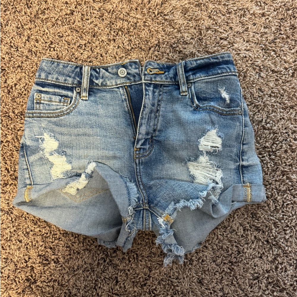 eunina Light Blue Distressed Denim Shorts